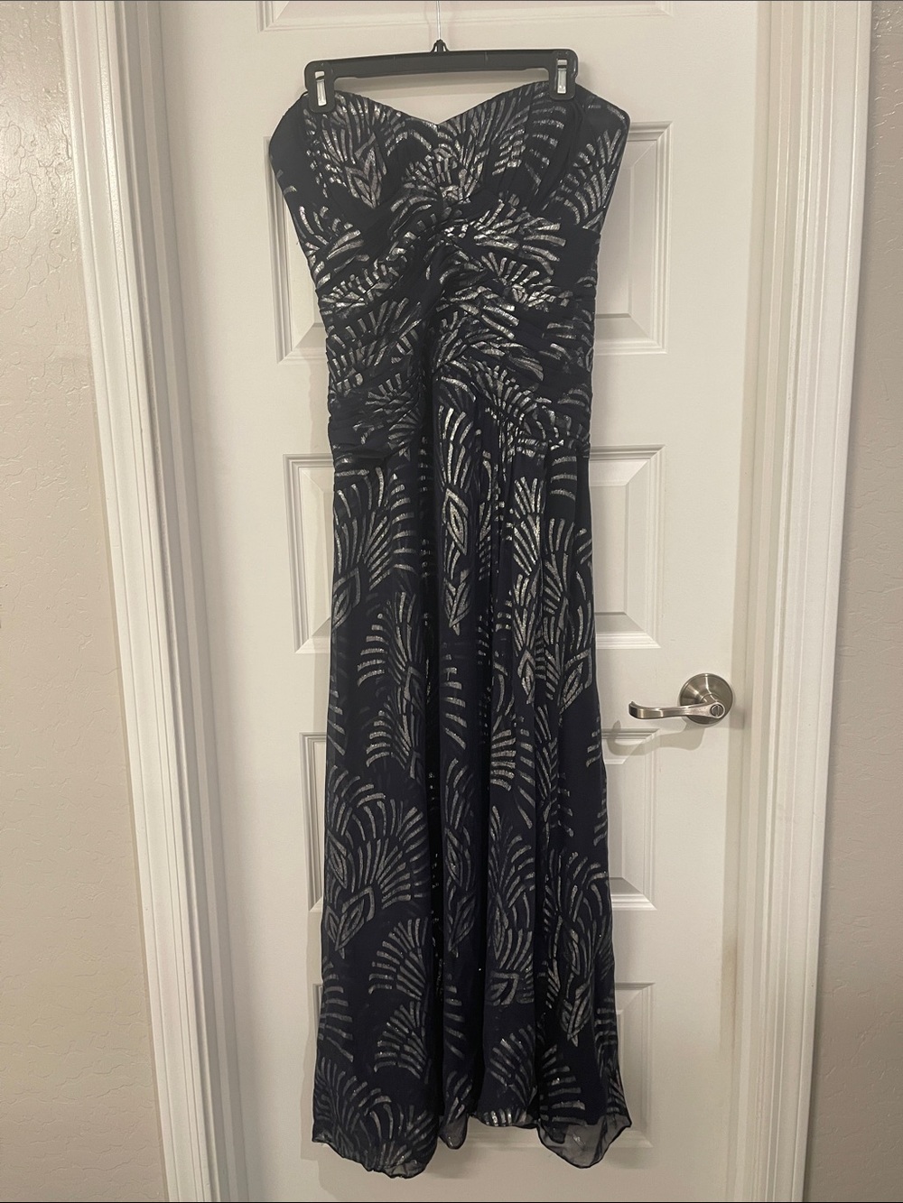 Nicole Miller Navy Dress with Silver Fan Detail